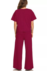 Cotton Slub Short Sleeve Tee and Pants Set ZENANA